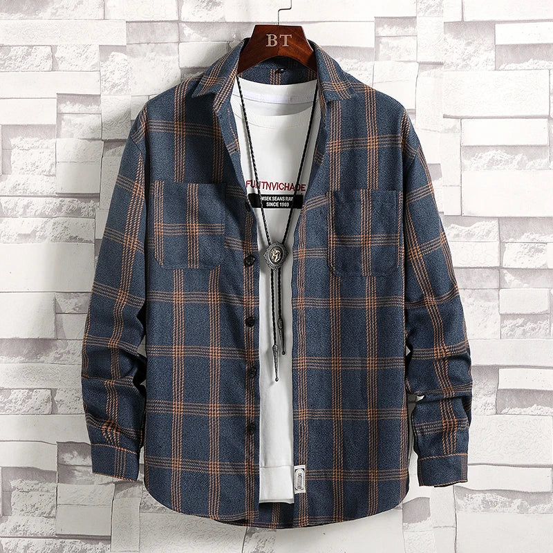 2023 New Men Plaid Shirt Long Sleeve Spring Shirt Social Casual Men Shirts