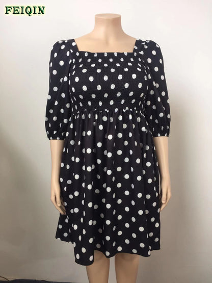 2022 Summer Clothing Plus Size Women's Dress Dot Printed Square