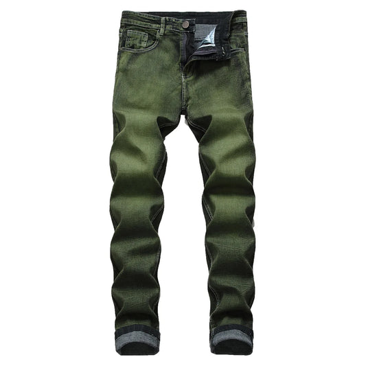 New Gray Green Mens Jeans Fashion Classic Style Elastic Straight Slim Trousers