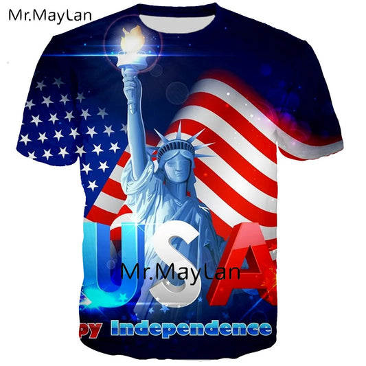 USA Statue of Liberty 3D Print T Shirt Men/Women Cool America Flag Tee Tshirt Bo