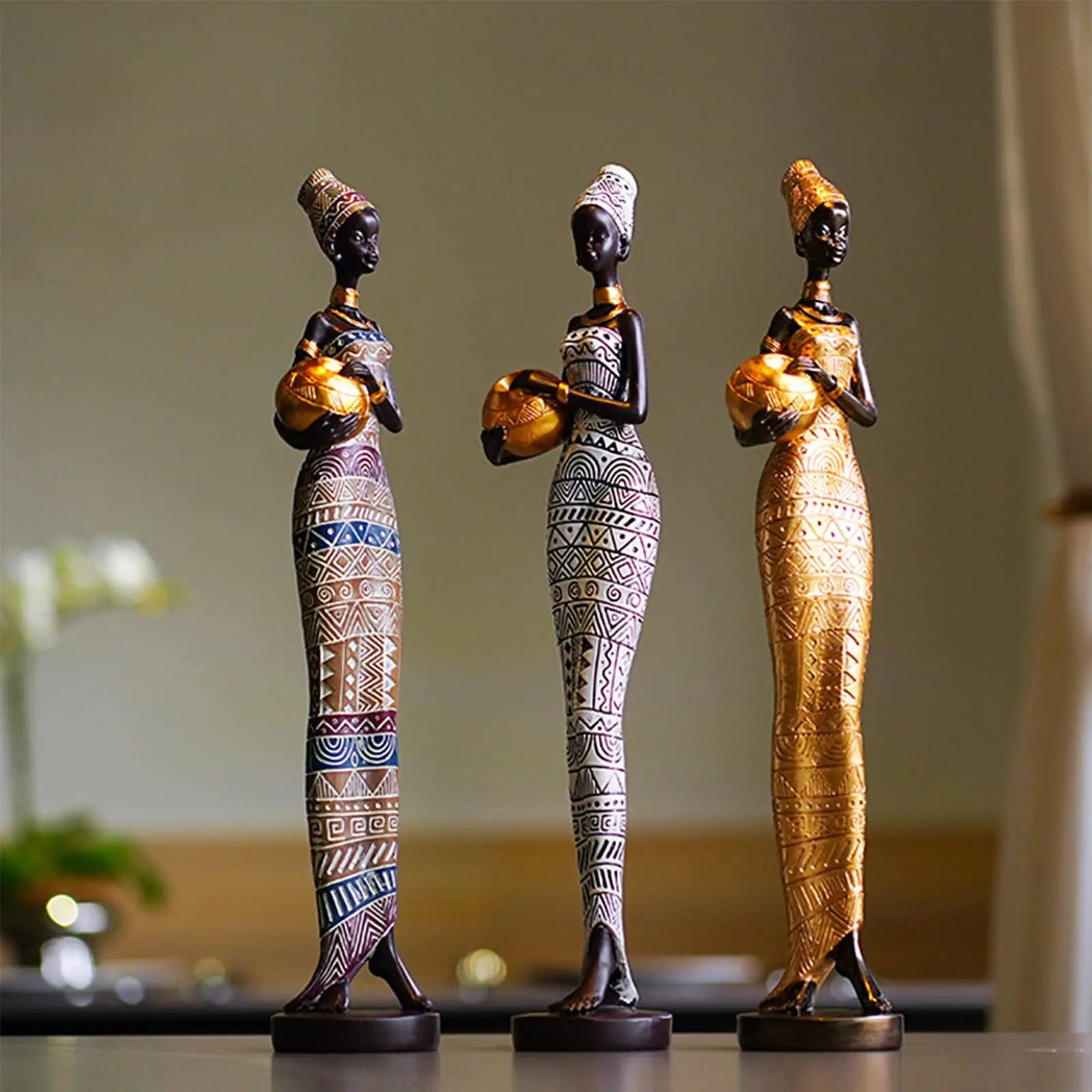 African Woman Figurines for Interior Decoration, Creative Decorative Sculptures