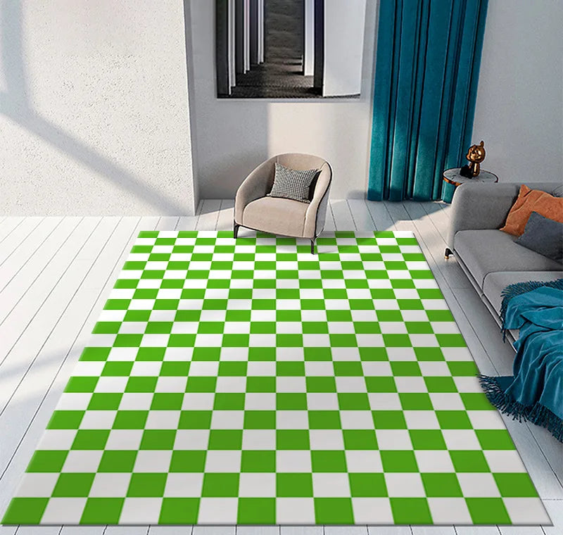 Color Checkerboard Plaid Carpet Moroccan Living Room Bedroom Rug Anti-Skid