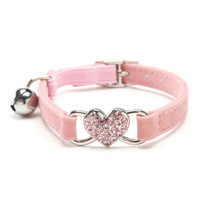 Heart Charm and Bell Cat Collar Elastic Adjustable With Soft Velvet Material