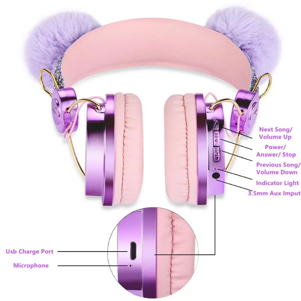 Bluetooth Cute Kids Wireless Headphone With Microphone Girls 3.5mm