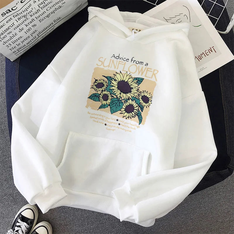 Women Clothes Women Harajuku Streetwear Sunflower Print Hoodie