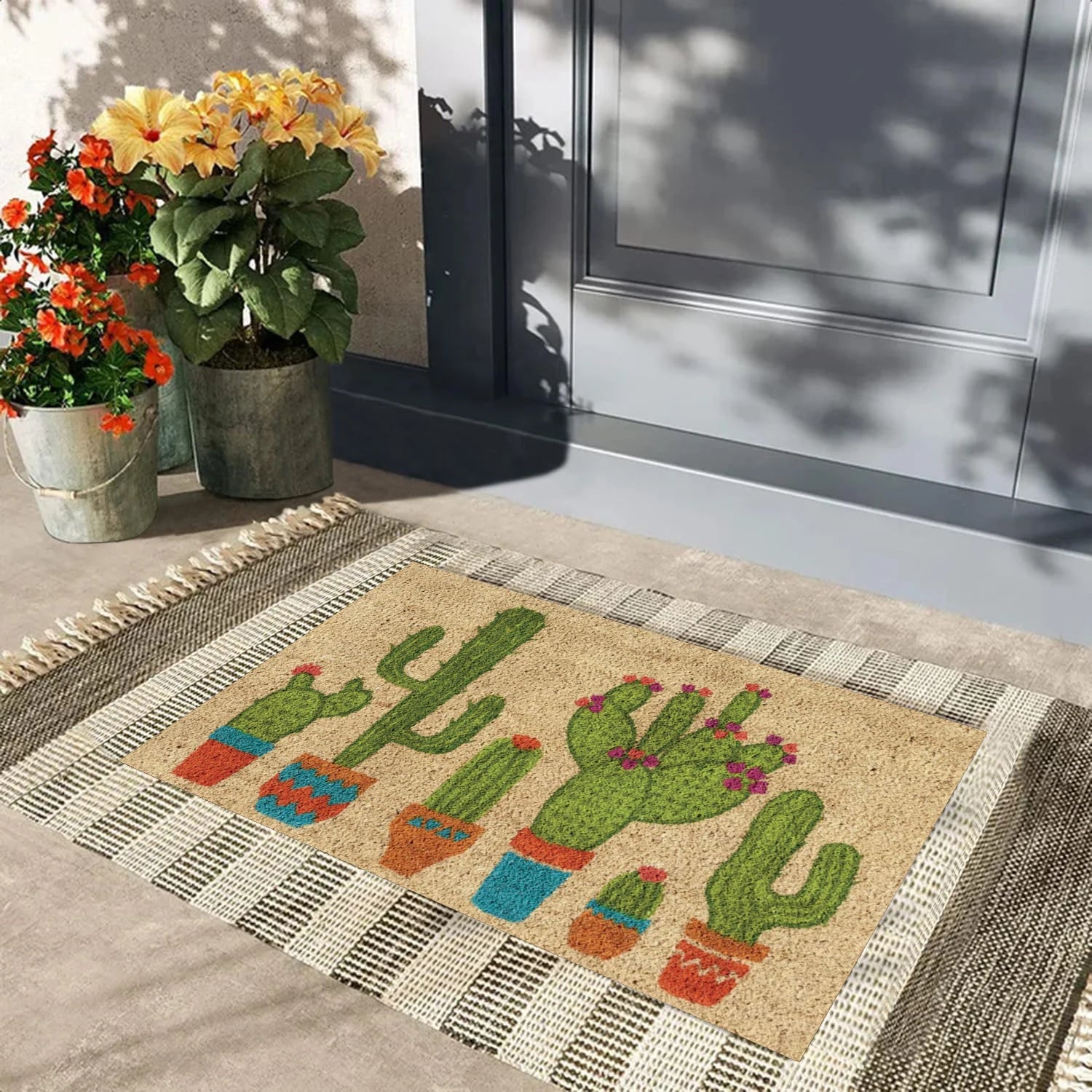 Cactus Door Mats for Floor Rubber Backing Anti Slip Doormats