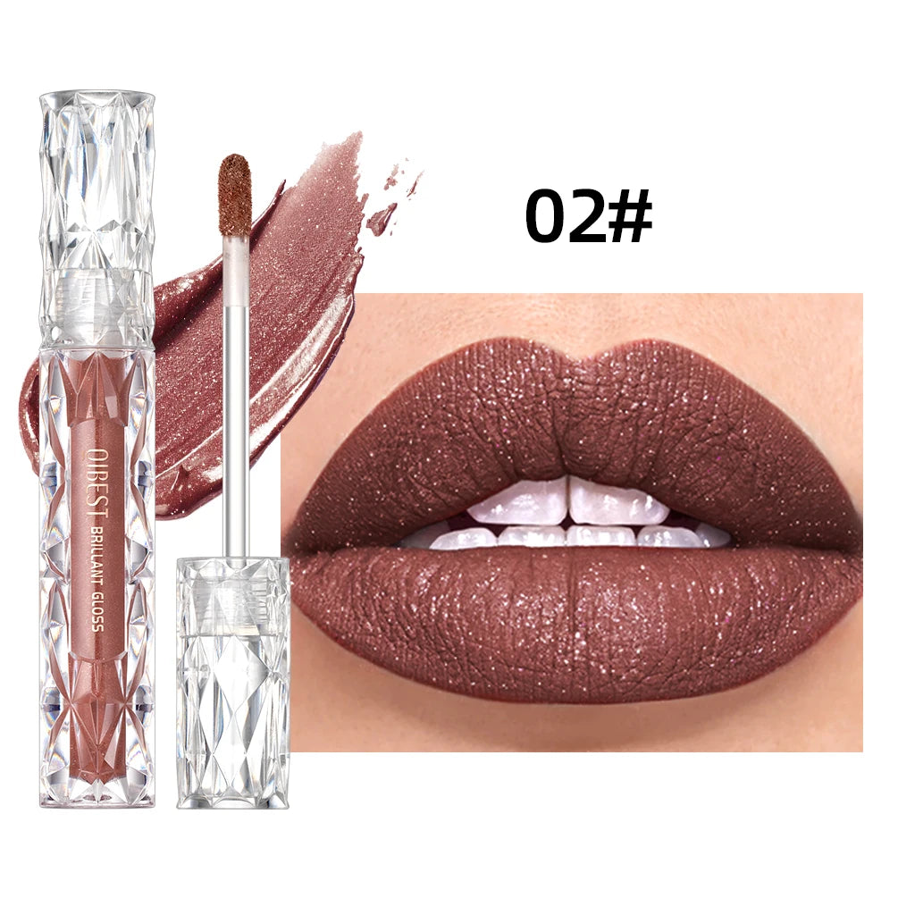 QIBEST Shimmer Lip Gloss Diamond Glitter Lip Tint Waterproof Long Lasting Matte