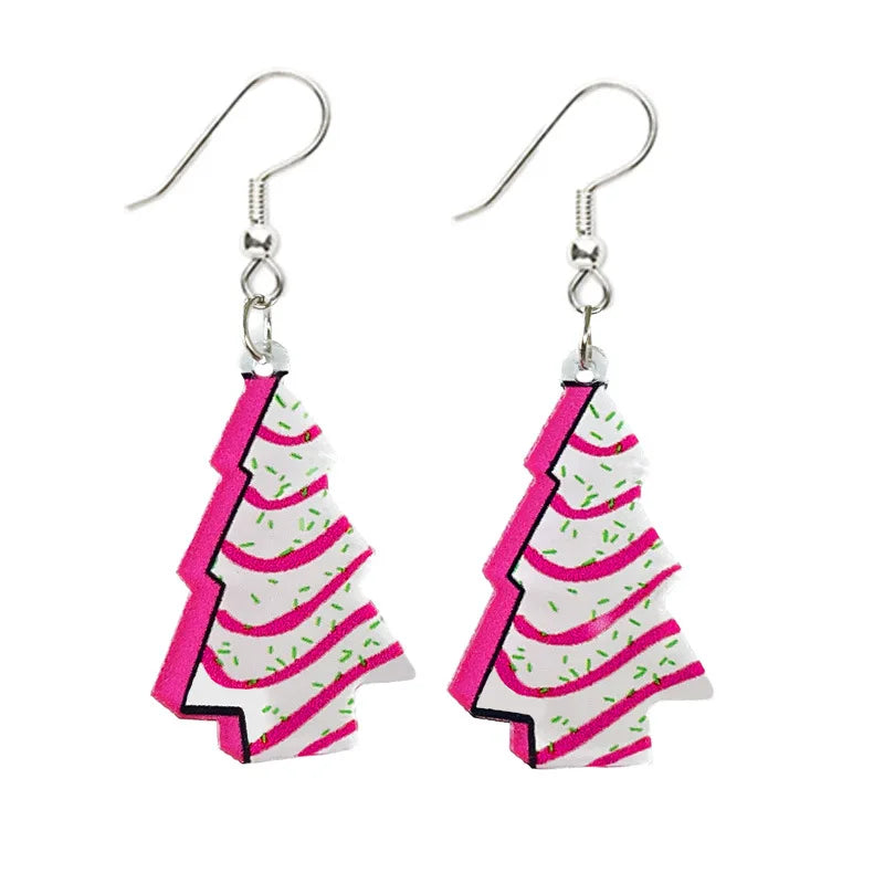 Popular Pink Christmas Earrings Santa Claus Christmas Tree Rugby Earrings