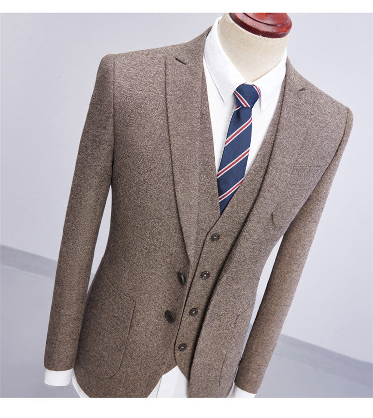 High Quality Cotton  Tweed Man Clothing Fasion Three Piece Suits