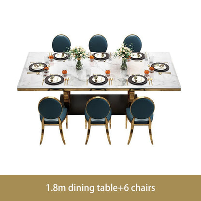 Home Furniture Marble Tabletop Dining Table and Chairs Sets Rectangle Table