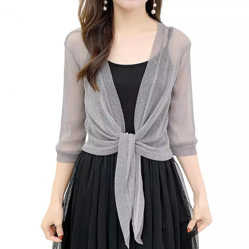 Stylish Jacket Cardigan  Half Sleeve Front Lace-Up Summer Coat