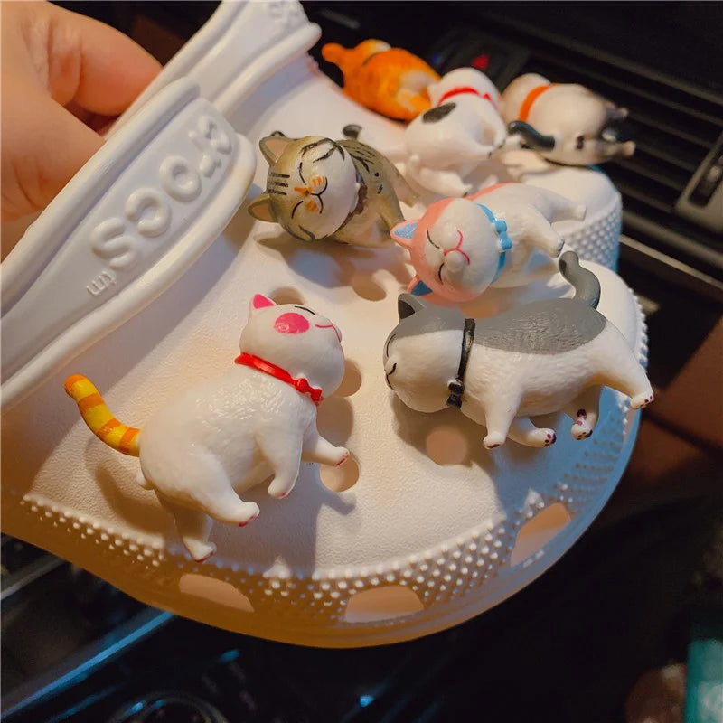 8pcs Cute 3D Cats Croc Charms Designer DIY Stereo Shoe Decoration Clogs