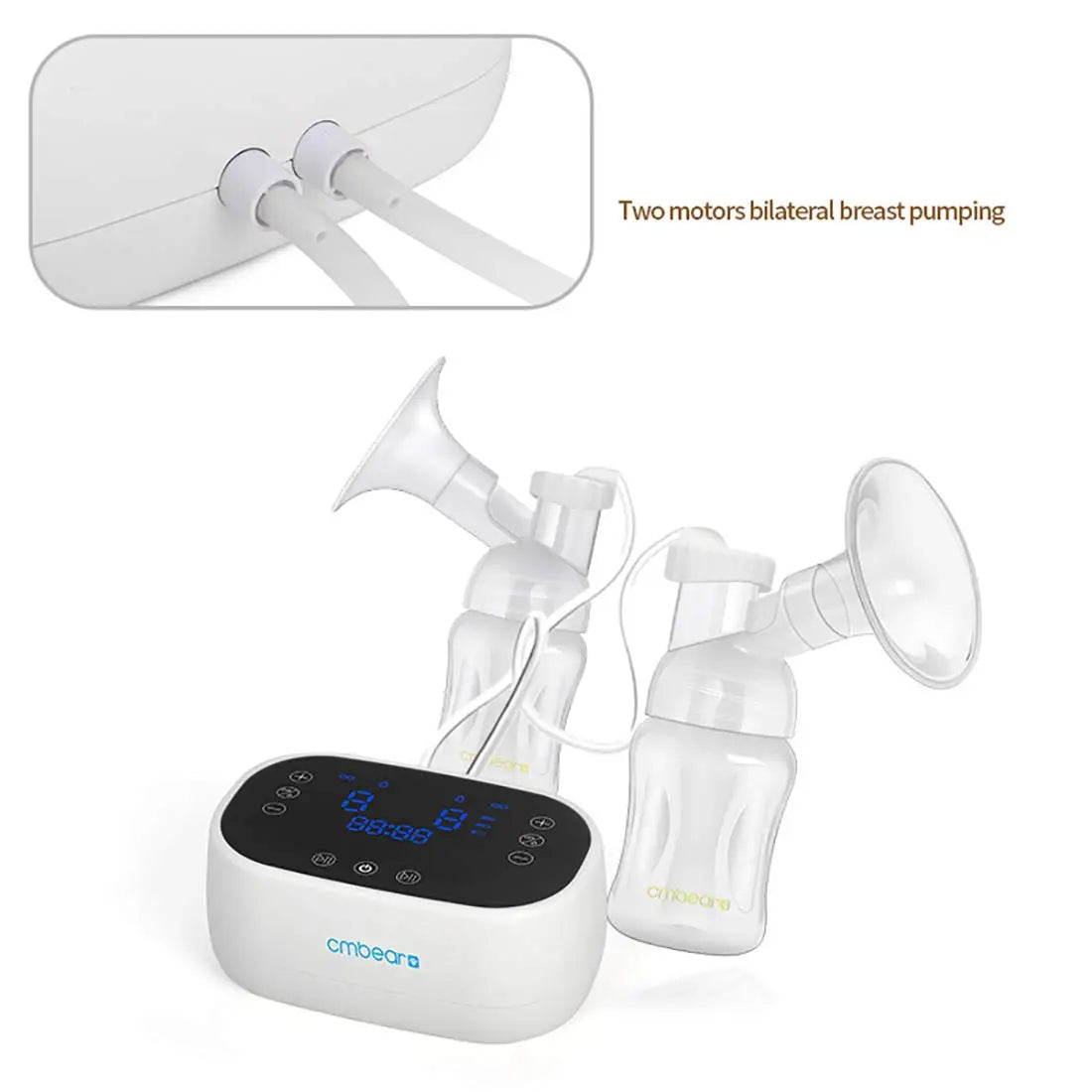 Double Motor Electric Breast Pump, Portable Pump, Rechargeable Battery, BPA-Free