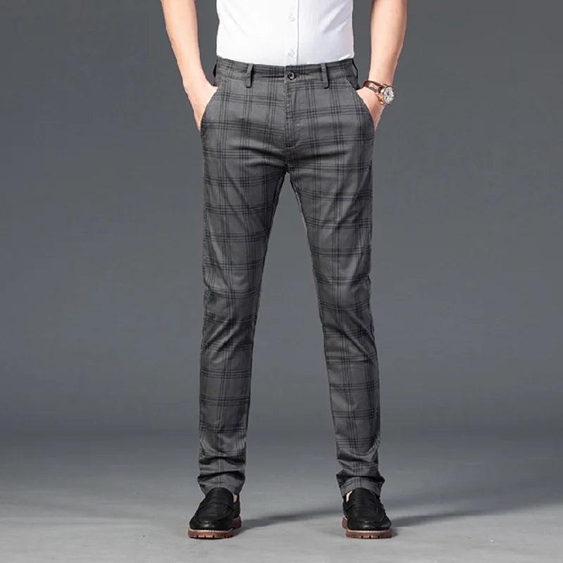 New Men's Trousers Fashion Business Classic Stripe Plaid