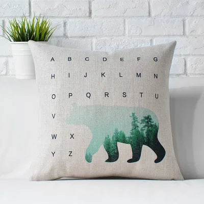 Nordic Geometry Green Forest Deer Pillow Animal Cushions Thick Linen Pillowcase