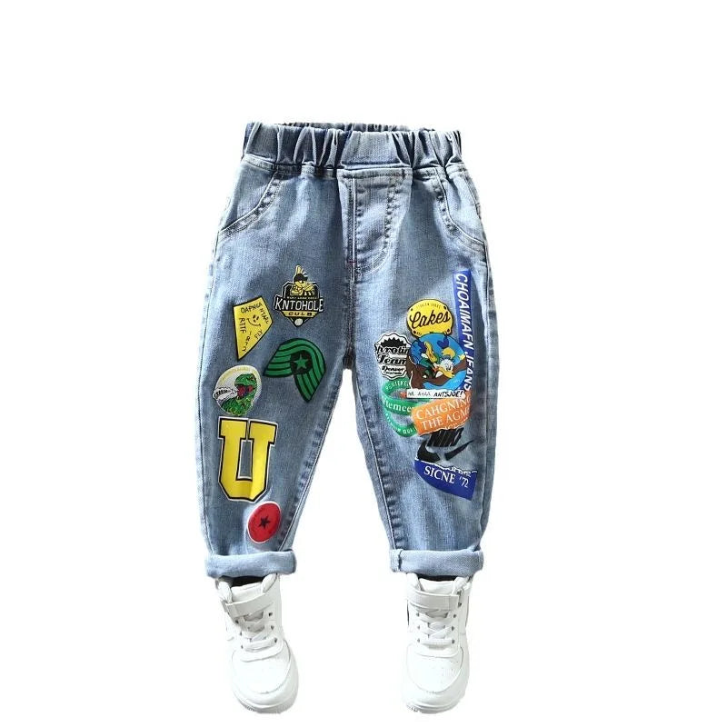 Baby Boy Jeans Pants Child Girls Cartoon Print Denim Trousers 2 3 4 5 6 7 8 Year