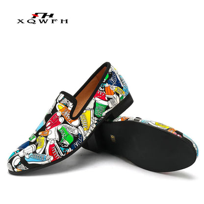 Brand Men Shoes Fashion Print Men Feast Banquet Dress Leather Shoes Individual