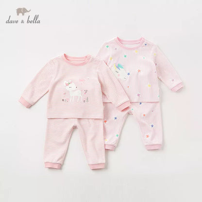 DB12187 Dave Bella Autumn Baby Girls Fashion Cartoon Striped Pajamas Newborn