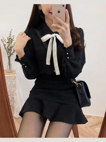 Chiffon Blouses Shirts New Hot Style Girls Bow Tie Tops Collar Shirt