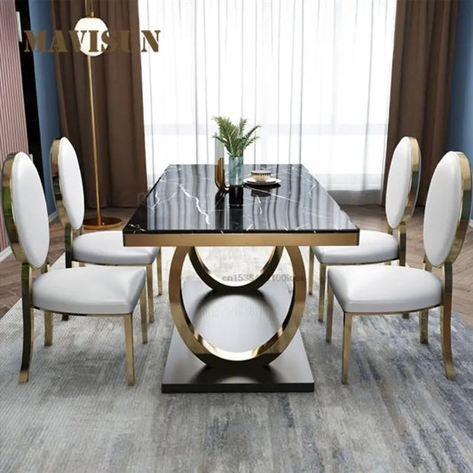 Home Furniture Marble Tabletop Dining Table and Chairs Sets Rectangle Table