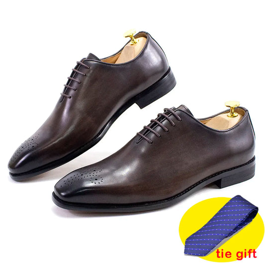 FELIX CHU Classic Mens Oxfords Genuine Cow Leather Whole Cut Lace-Up Wedding