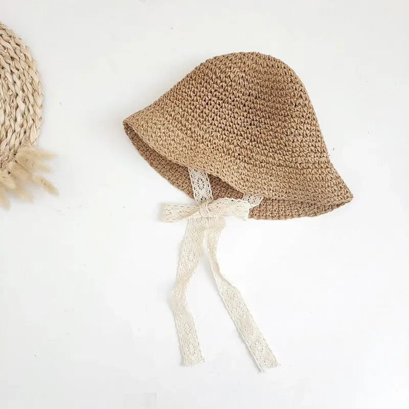 Fashion Lace Baby Hat Summer Straw Bow Baby Girl Cap Beach Children