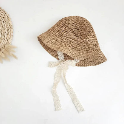 Fashion Lace Baby Hat Summer Straw Bow Baby Girl Cap Beach Children