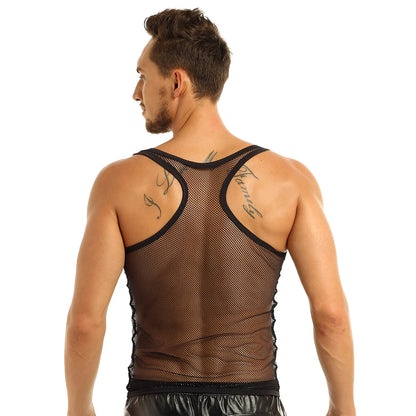 Transparent Undershirt  Fishnet See-Through Sleeveless Vest Breathable