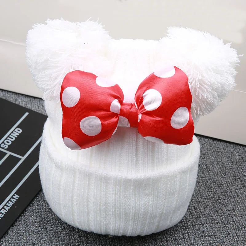 Winter Children Big Bowknot Hat Baby Cap Thick Warm Knitting