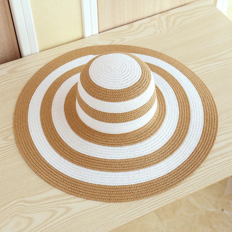 Hot Women's Casual Straw Hats Girls Outdoor Striped Patchwork Paper Sun Hats