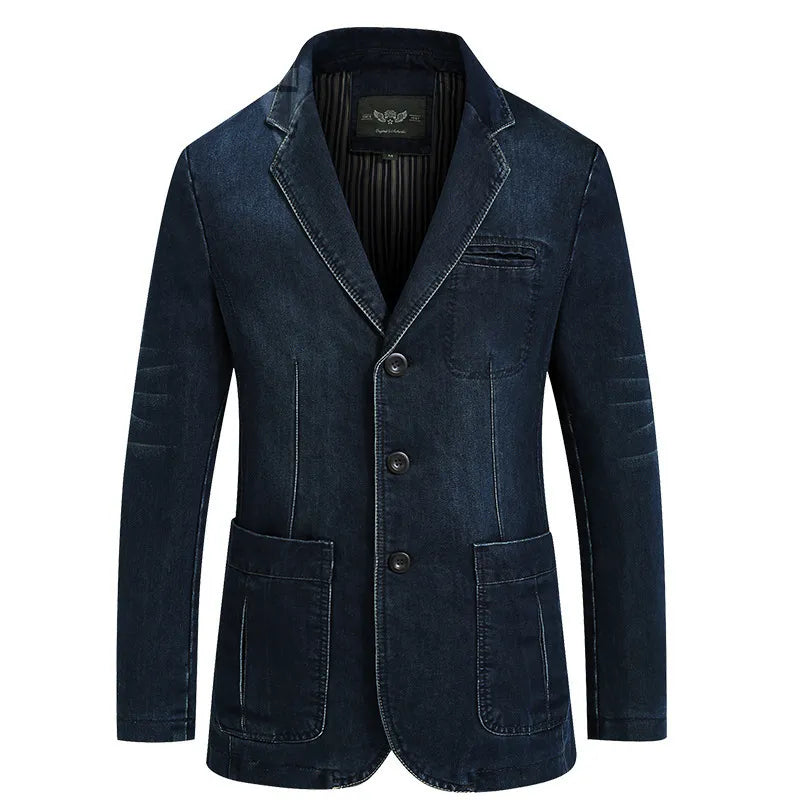 New Mens Denim Blazer Male Suit Jacket Oversized Fashion