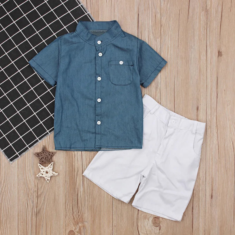 2Piece Summer Boys Sets Clothing Korean Fashion Casual Short Sleeve Tops