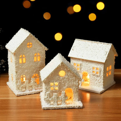 2025 New Year Led Light Wooden House With Snowflake Luminous Cabin