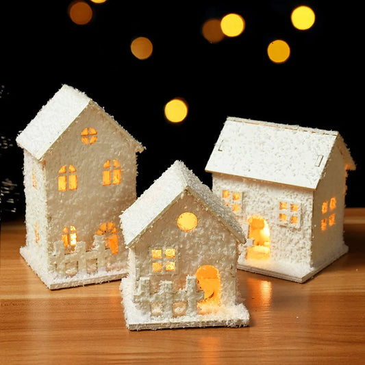 2025 New Year Led Light Wooden House With Snowflake Luminous Cabin