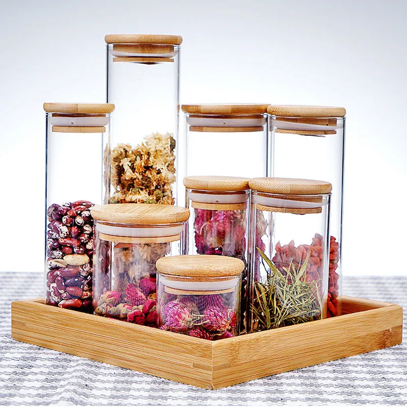 Transparent Glass Jars Seal Jars Grains Storage Bottles Spice Jar Kitchen