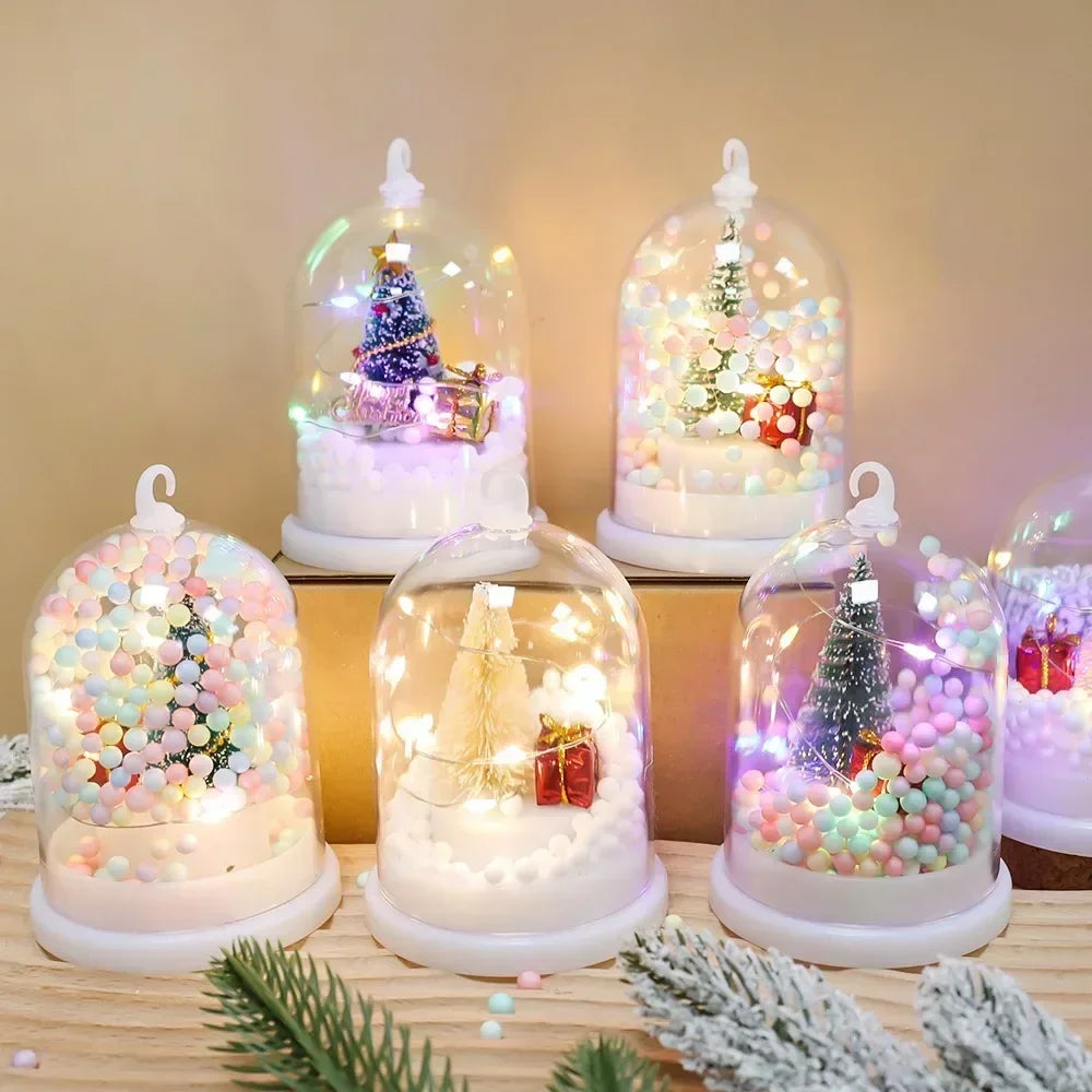 Mini Christmas Decorations Lights Miniature Christmas Tree in Plastic Dome