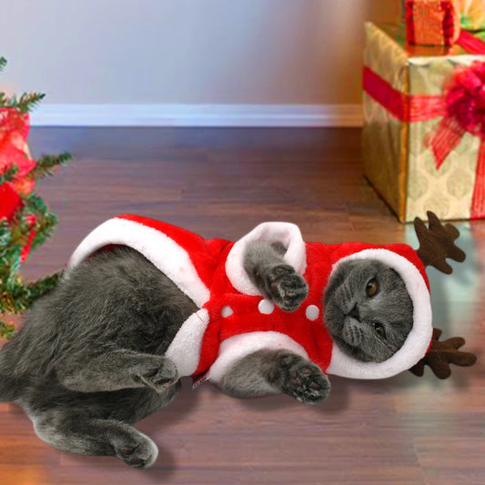 Christmas Cat Clothes Small Dogs Cats Santa Costume Kitten Puppy Outfit Hoodie