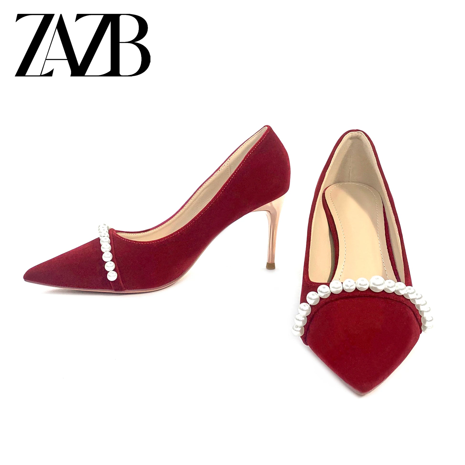 ZA Luxury Red Woolen Fabric Formal Office for Ladies High Heel Shoes Women