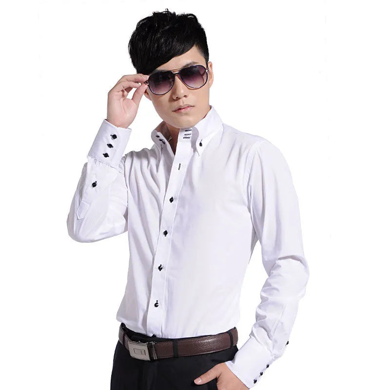 Men's Casual Shirt Long Sleeve Korean Trends Fashion Button-Down Collared Shirt