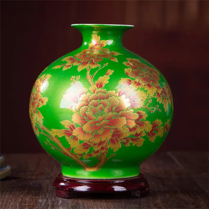 New Chinese Style Vase Jingdezhen Yellow Crystal Glaze Flower Vase Home Decor