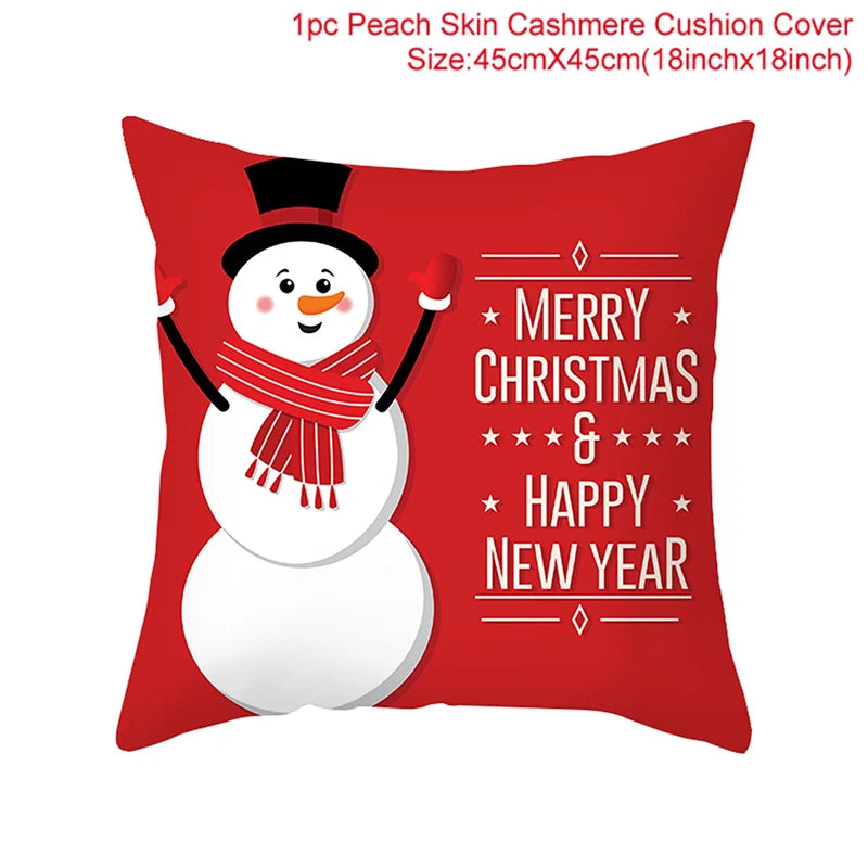 Merry Christma Decorations for Home Reindeer Santa Claus Tree Cushion Cover