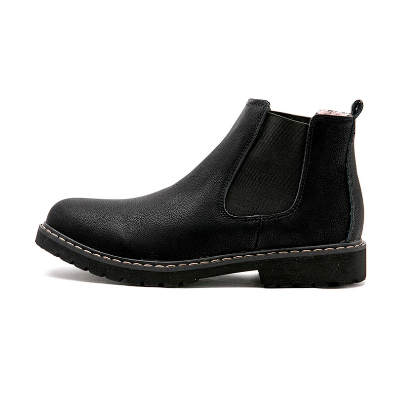 Chelsea Boots Men Winter Shoes Black Split Leather Boots Mens Warm Footwear