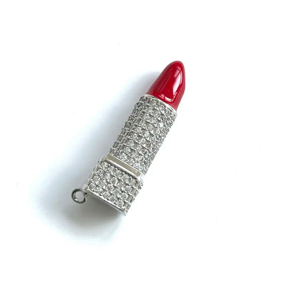 5Pcs Cubic Zirconia Pave Red Lipstick Pendant Charms for Women