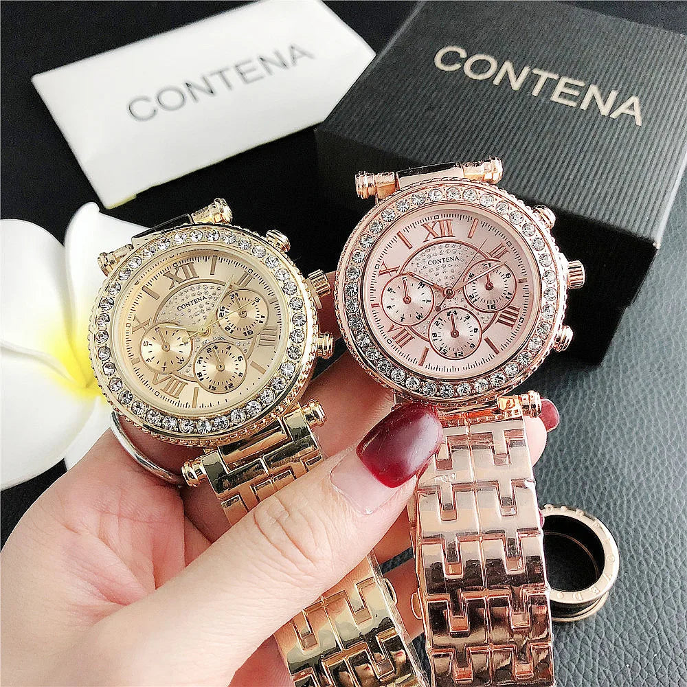 Reloj Mujer Rose Gold Women's Watch Fashion Rhinestone Women Quartz Wrist Watch