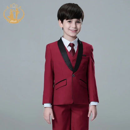 Spring Autumn Formal Suit for Boy Children Party Host Wedding Costume Red Blazer