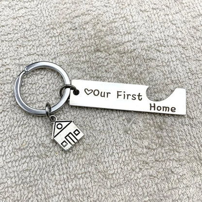 1/2Pcs Home Keychain Engraved Our First Home House Keyring 2023 2024 Couples Ho