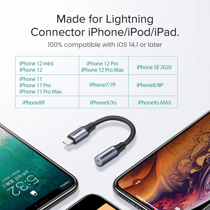 UGREEN Adapter for iPhones MFi DAC Lightning to 3.5mm Headphone