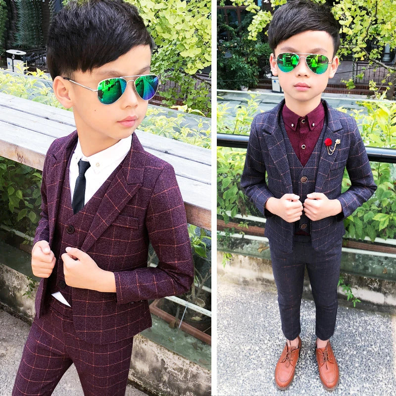 3 PCS Formal Boys Clothes Blazer Vest Pants Children Wedding Suits Tuxedos Kids