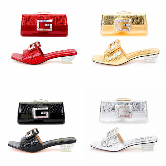 Nigerian Women Shoes Bag Set for Wedding Party Wholesale Italian Design Crystal