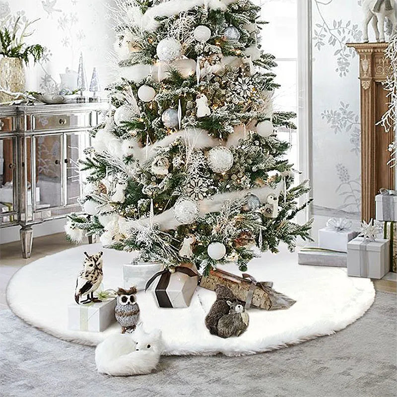 1pc Christmas Tree Skirt White Carpet Christmas Tree Skirt Base Floor Mat Cover